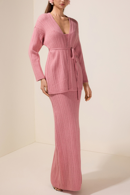 Knit Camisole Maxi Dress With Cardigan