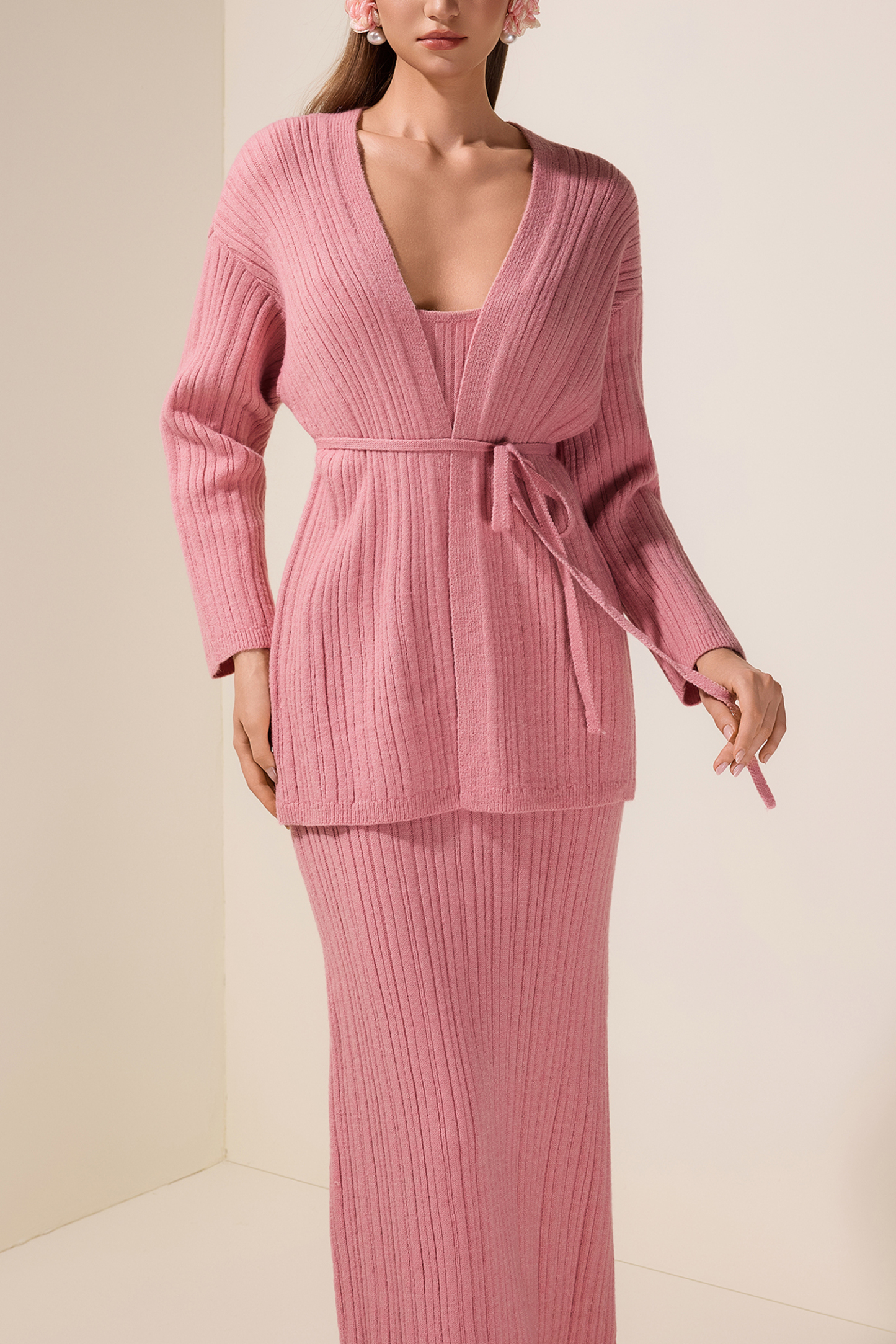 Knit Camisole Maxi Dress With Cardigan