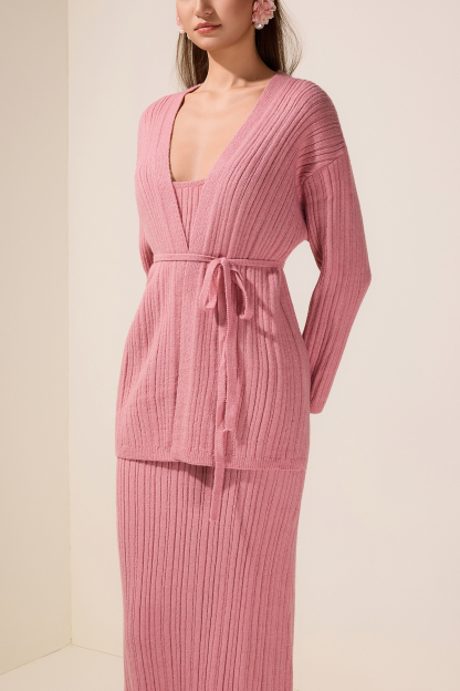 Knit Camisole Maxi Dress With Cardigan