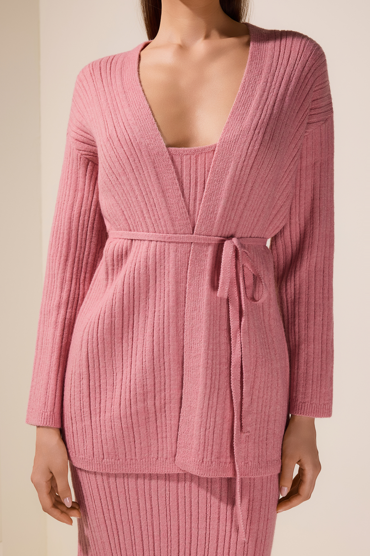 Knit Camisole Maxi Dress With Cardigan