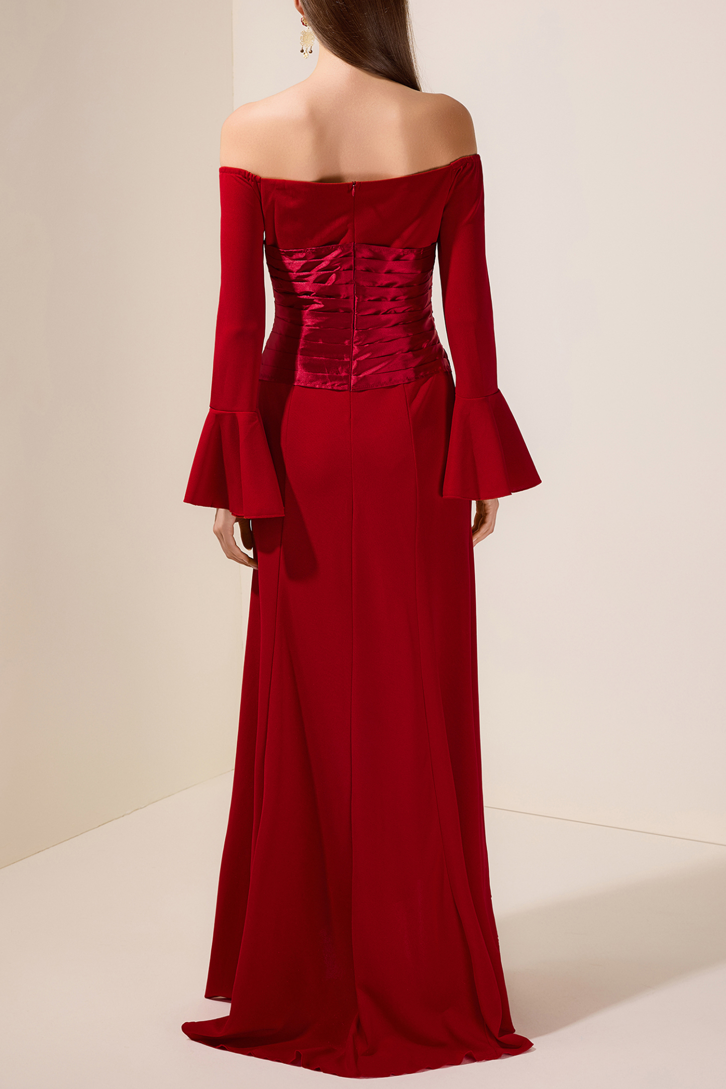 Satin Splicing Knotted Off-Shoulder Maxi Dress