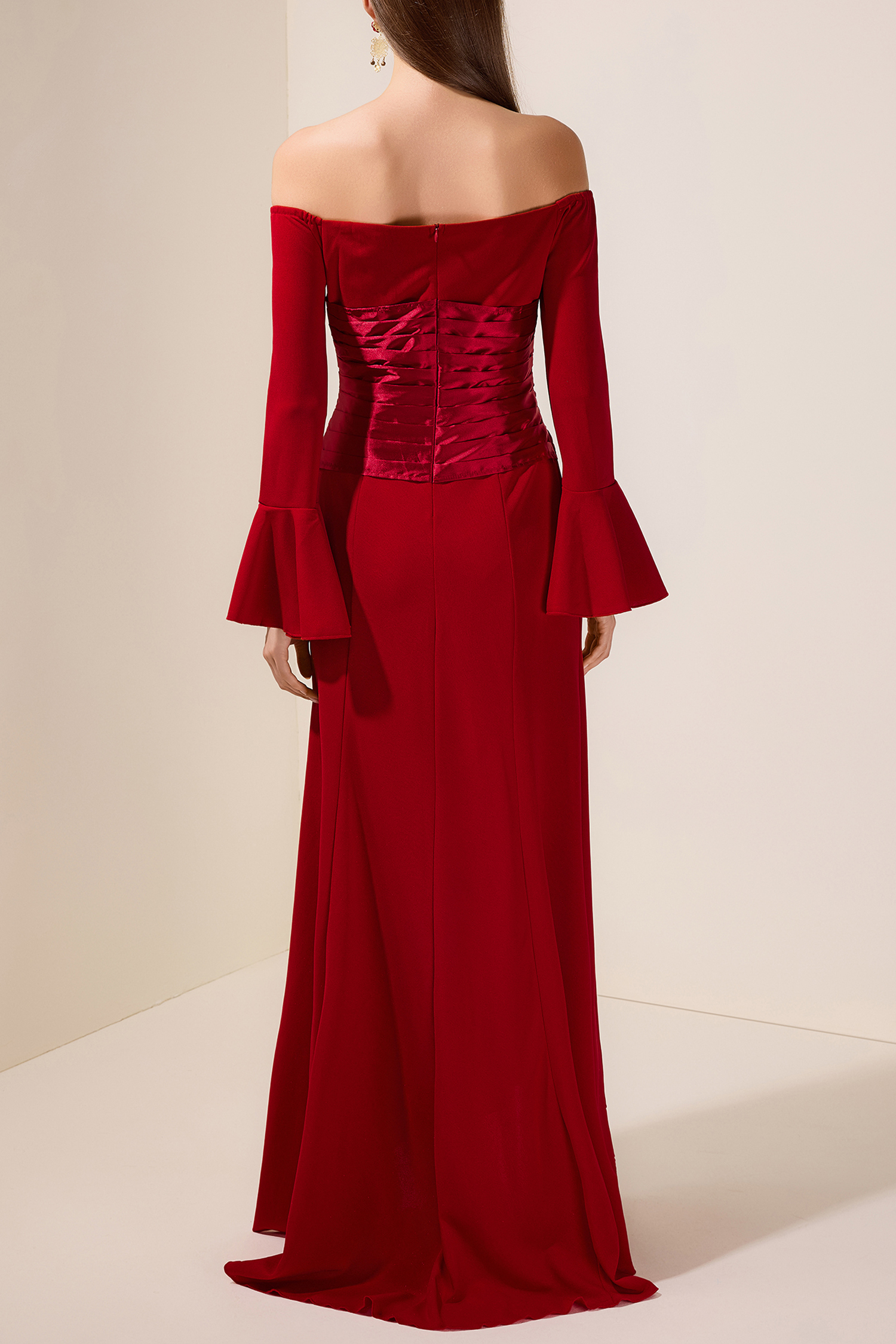 Satin Splicing Knotted Off-Shoulder Maxi Dress