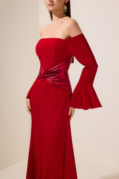 Satin Splicing Knotted Off-Shoulder Maxi Dress