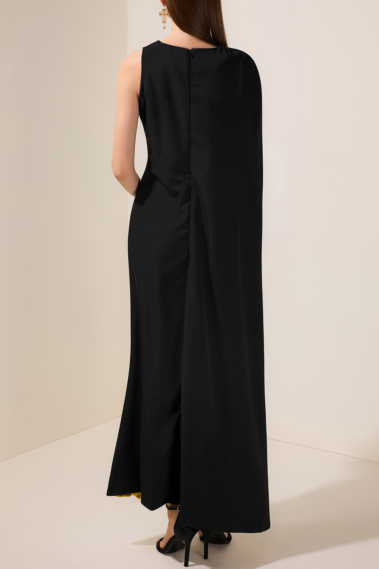 Contrast Color One Sleeve Maxi Dress