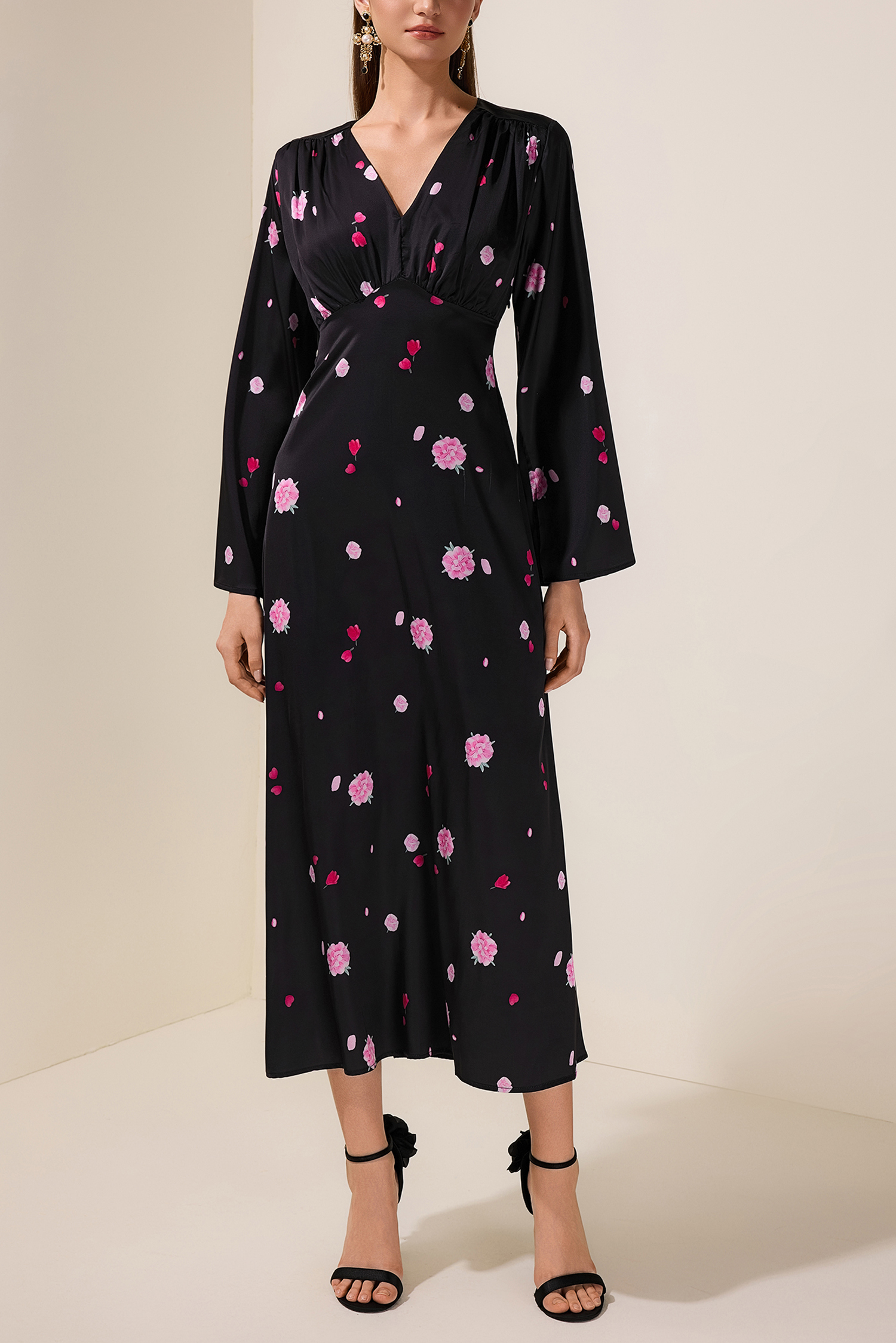 Floral V-Neck Long Sleeve Maxi Dress