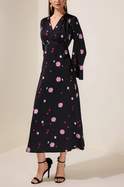 Floral V-Neck Long Sleeve Maxi Dress