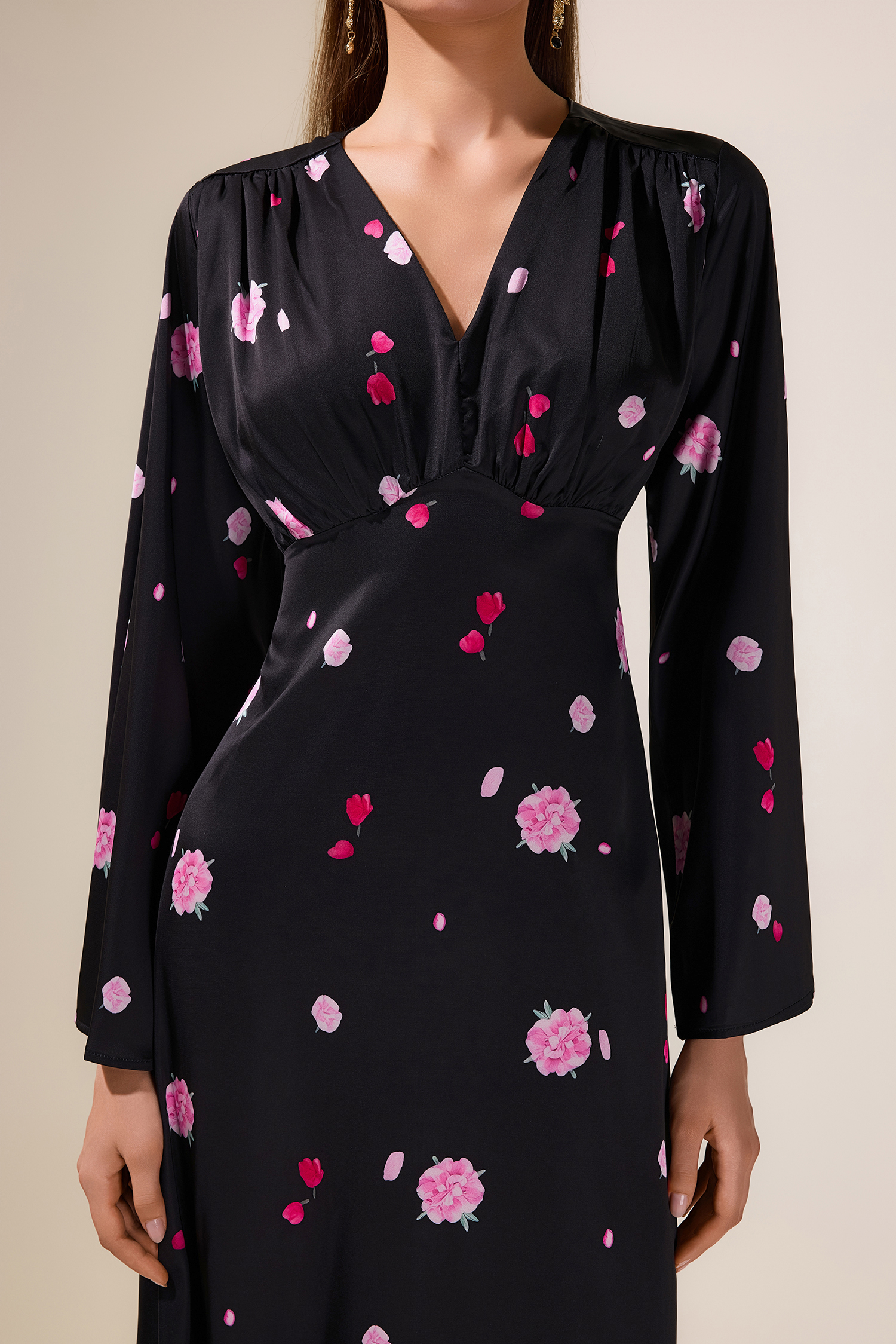 Floral V-Neck Long Sleeve Maxi Dress
