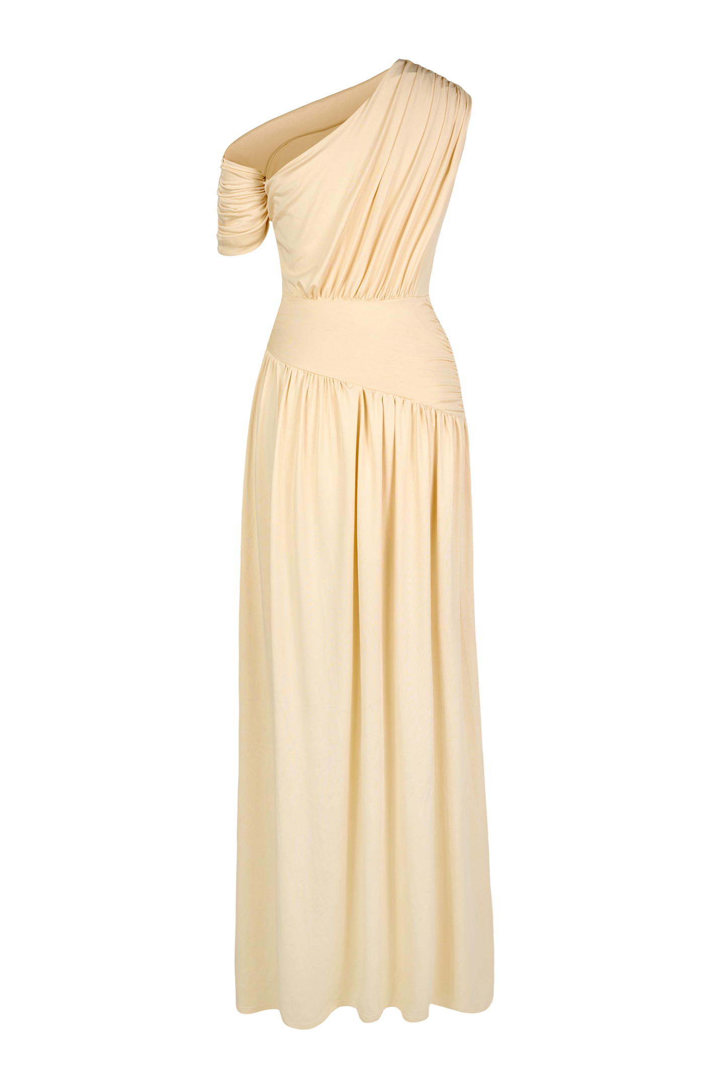 Gathering Solid One-Shoulder Maxi Dress – JardinVue