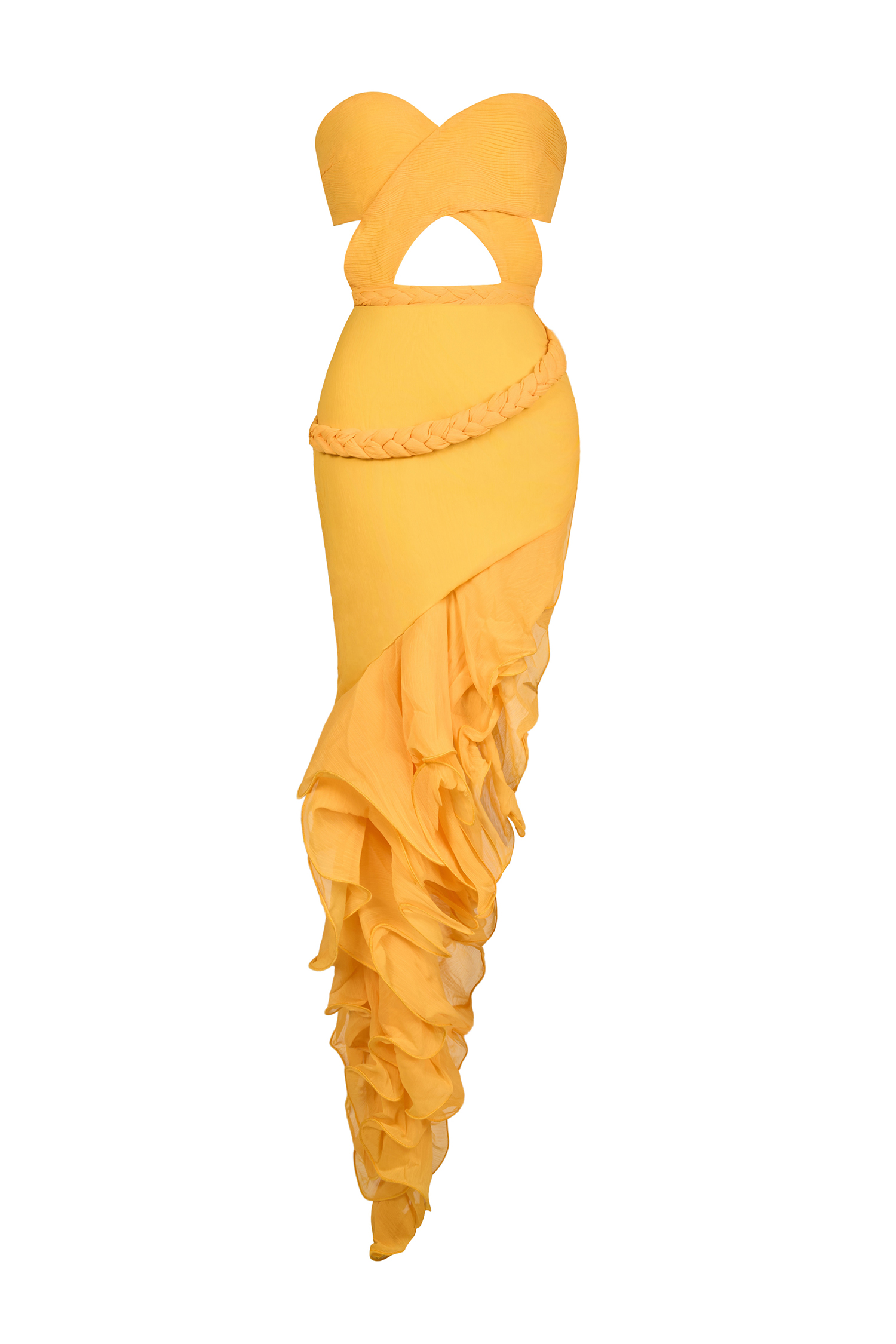 Lace Up Flounce Hem Slit Midi Dress