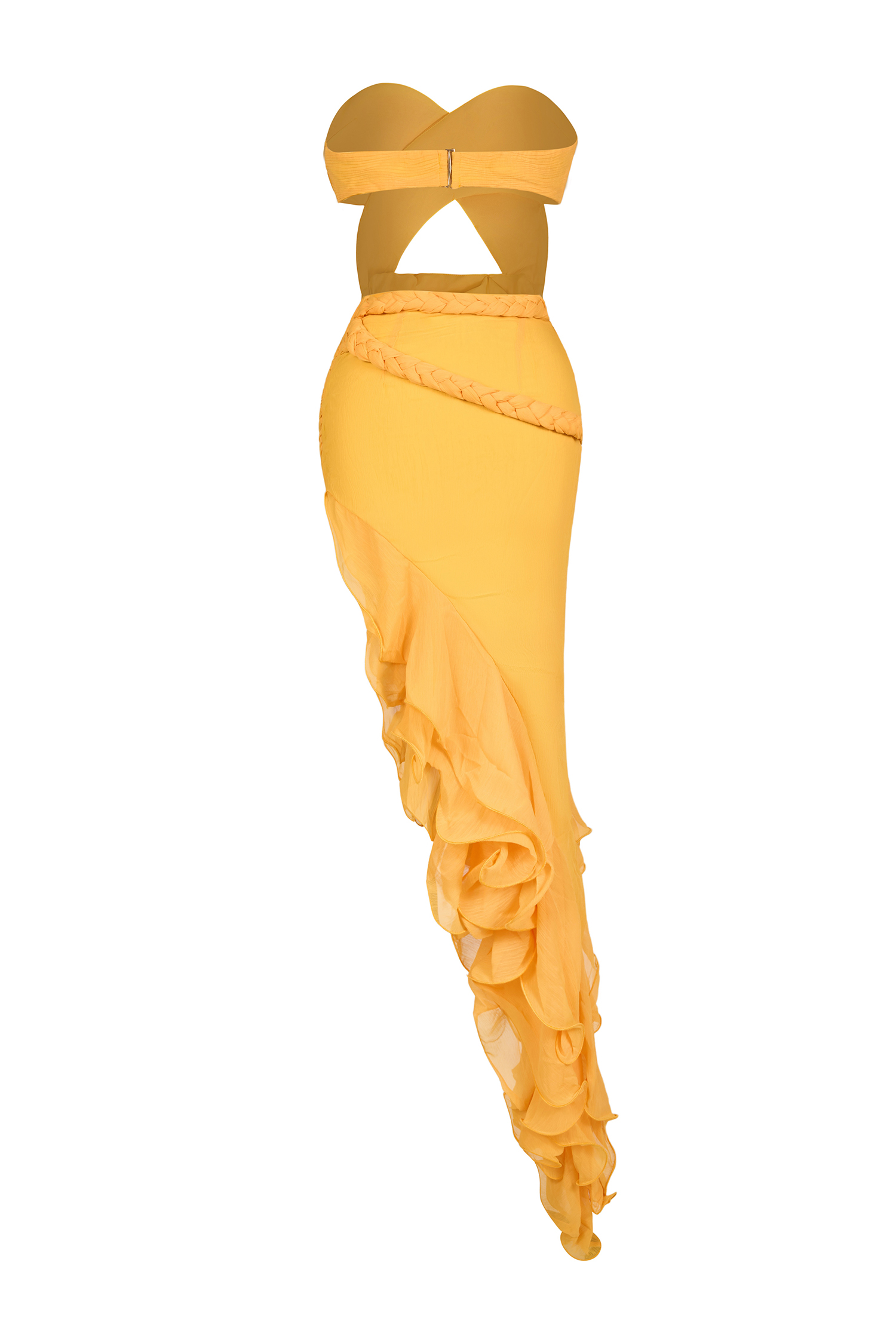 Lace Up Flounce Hem Slit Midi Dress