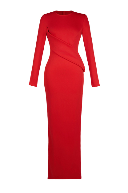 Solid Round Neck Long Sleeve Maxi Dress