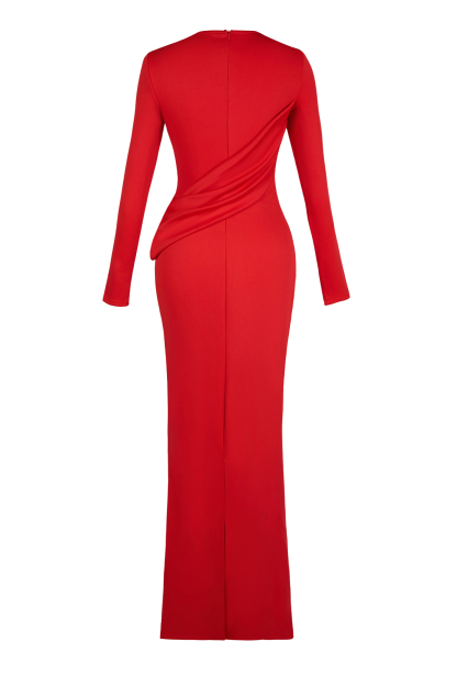 Solid Round Neck Long Sleeve Maxi Dress