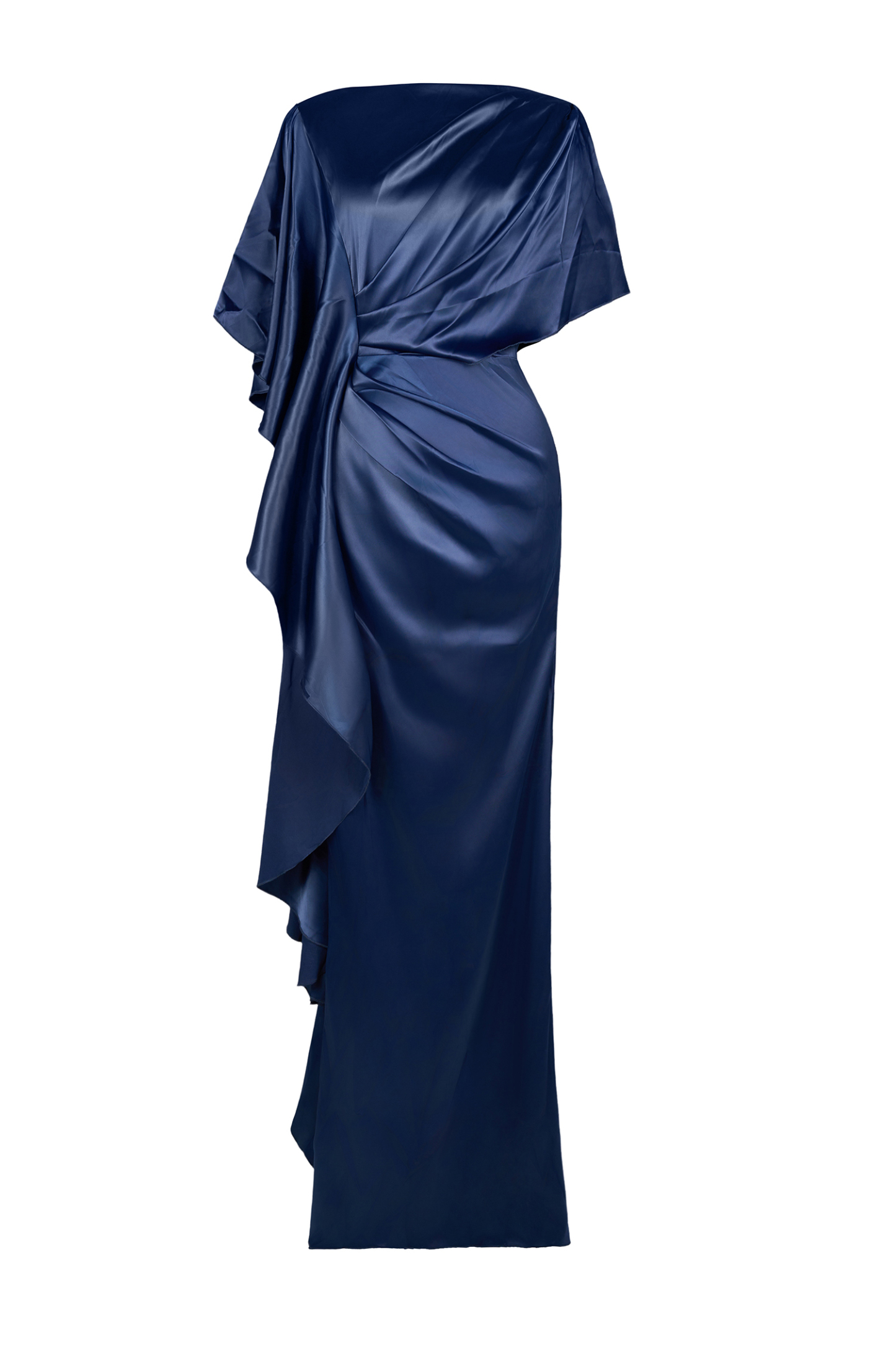 Satin Gathering Ruffle Maxi Dress