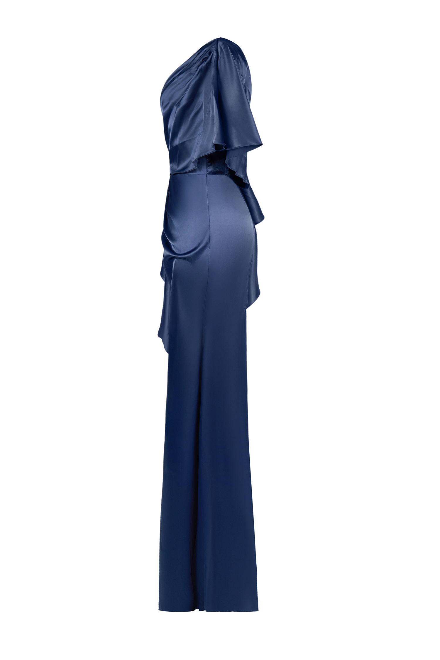 Satin Gathering Ruffle Maxi Dress