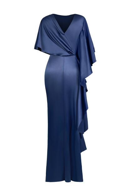 Satin Gathering Ruffle Maxi Dress