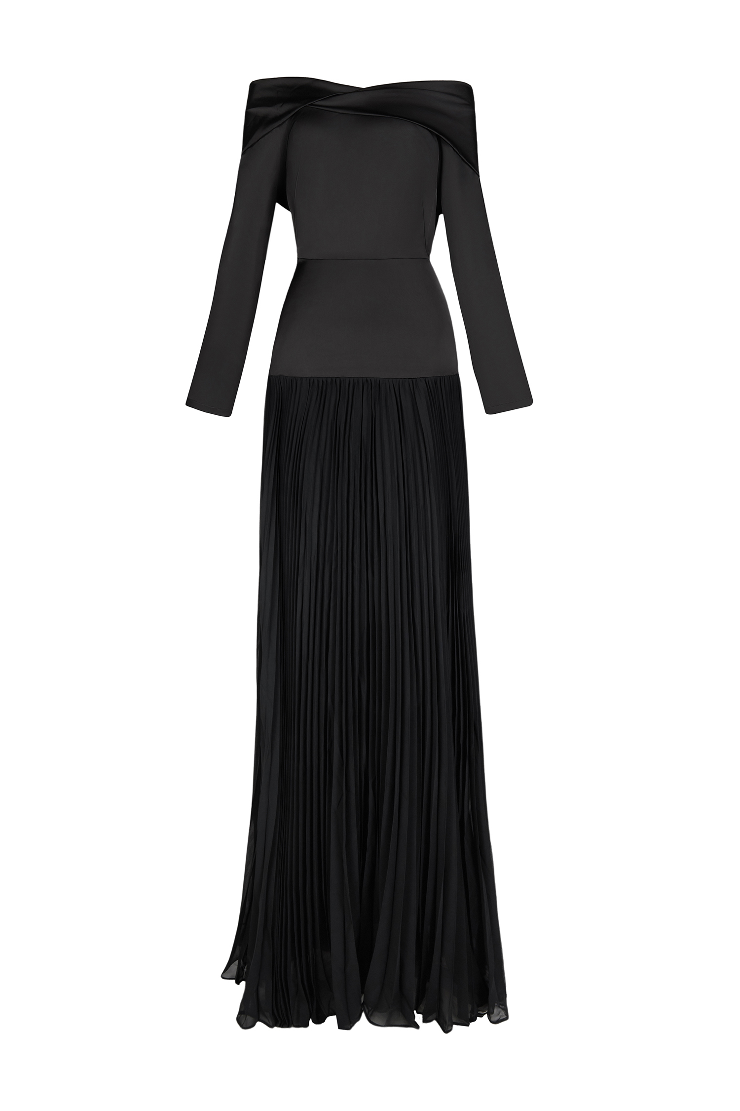 Solid Pleated Off-Shoulder Maxi Dress
