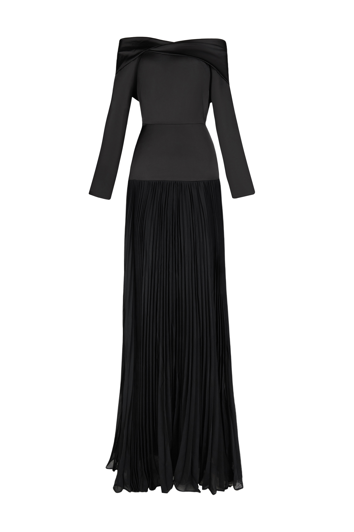 Solid Pleated Off-Shoulder Maxi Dress