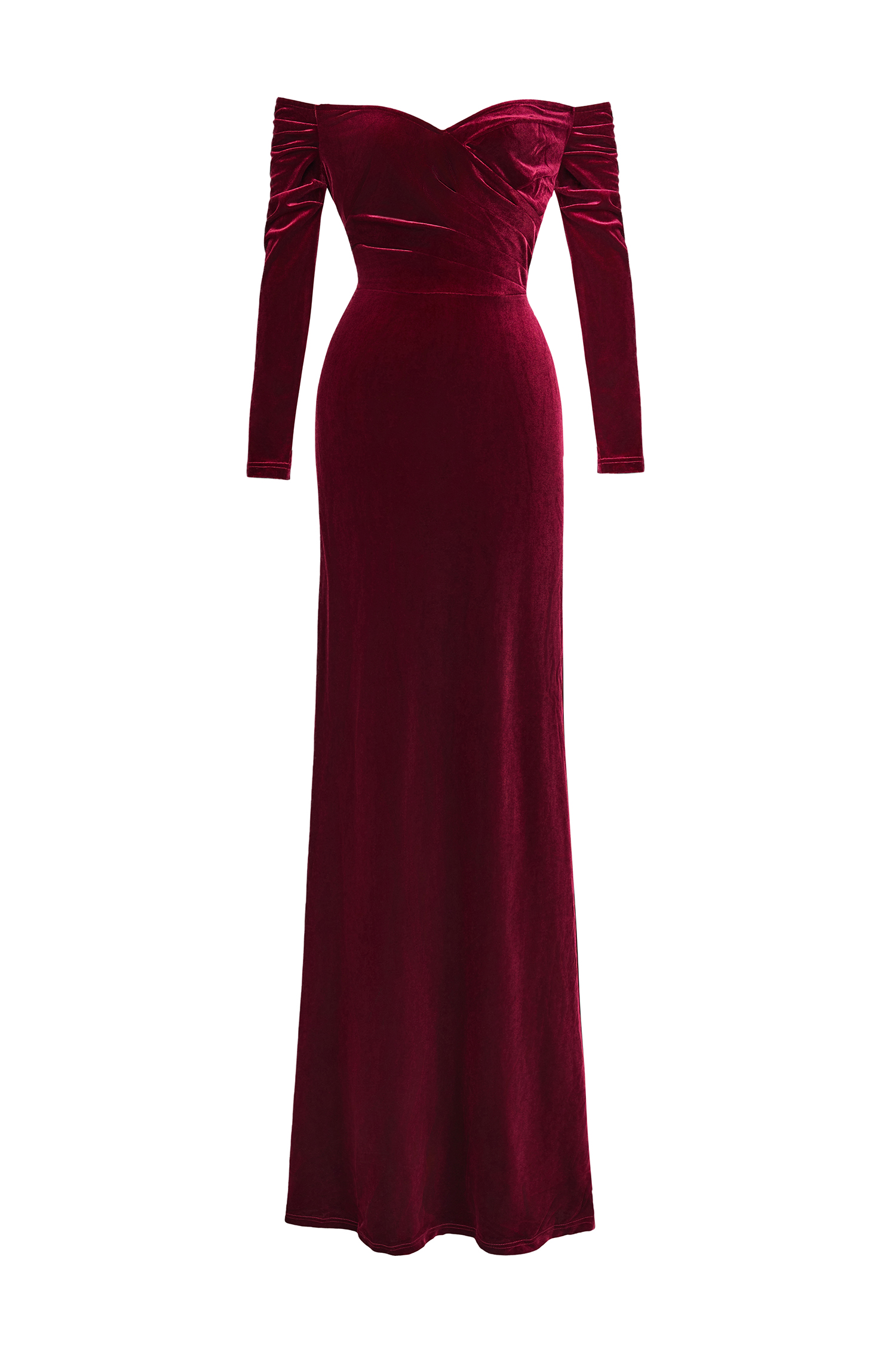 Velvet Solid Off-Shoulder Maxi Dress