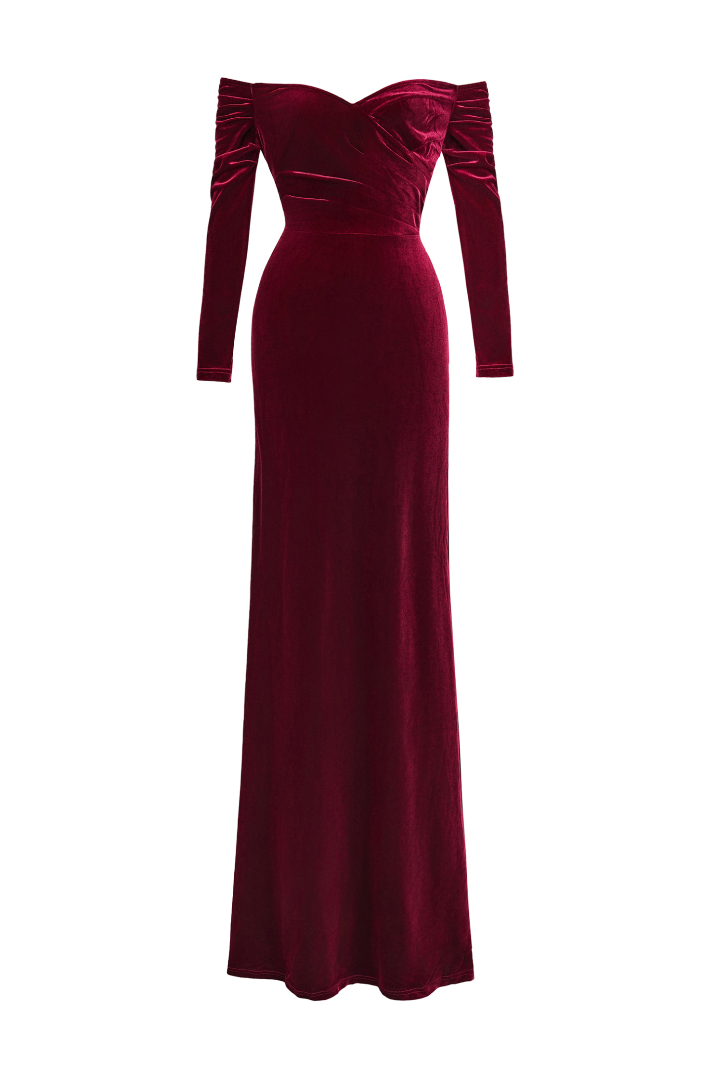 Velvet Solid Off-Shoulder Maxi Dress
