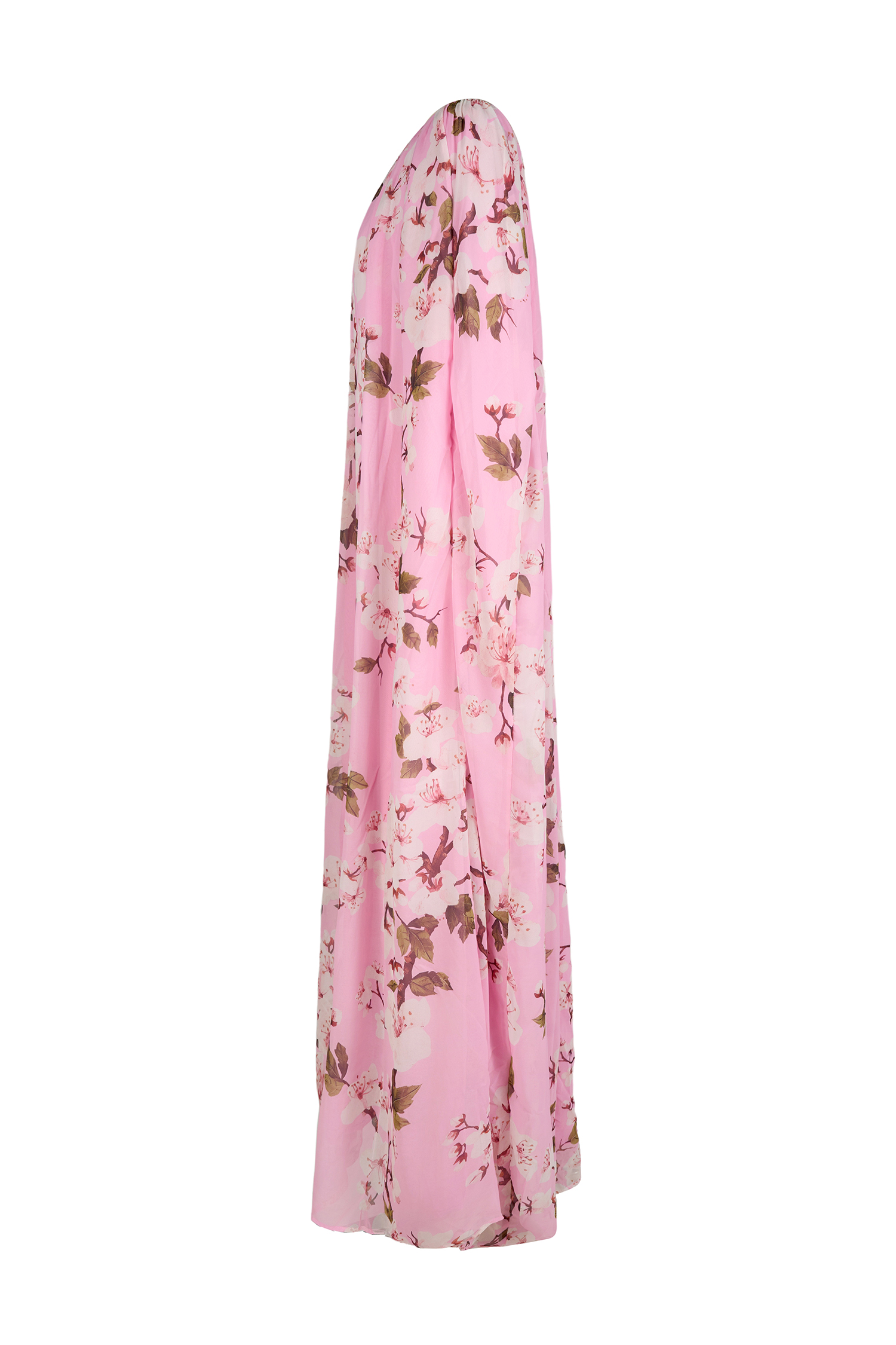 Floral Gathering Cape Sleeve Maxi Dress