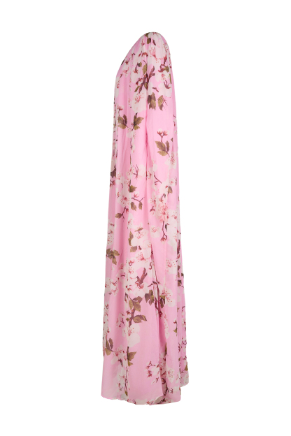 Floral Gathering Cape Sleeve Maxi Dress