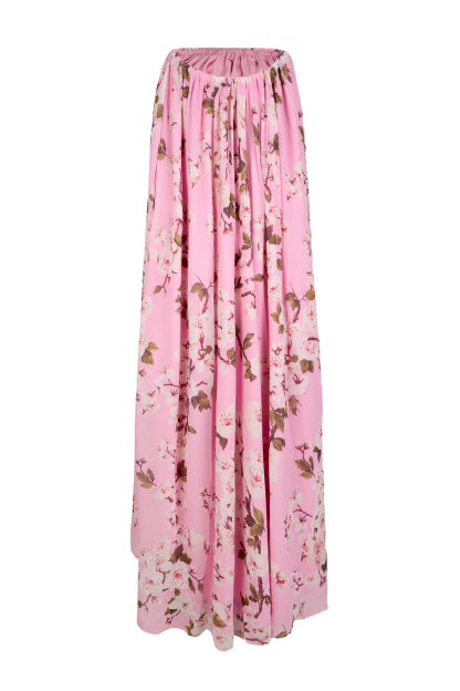 Floral Gathering Cape Sleeve Maxi Dress
