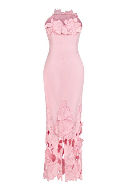 Off-Shoulder Floral Appliquéd Midi Dress