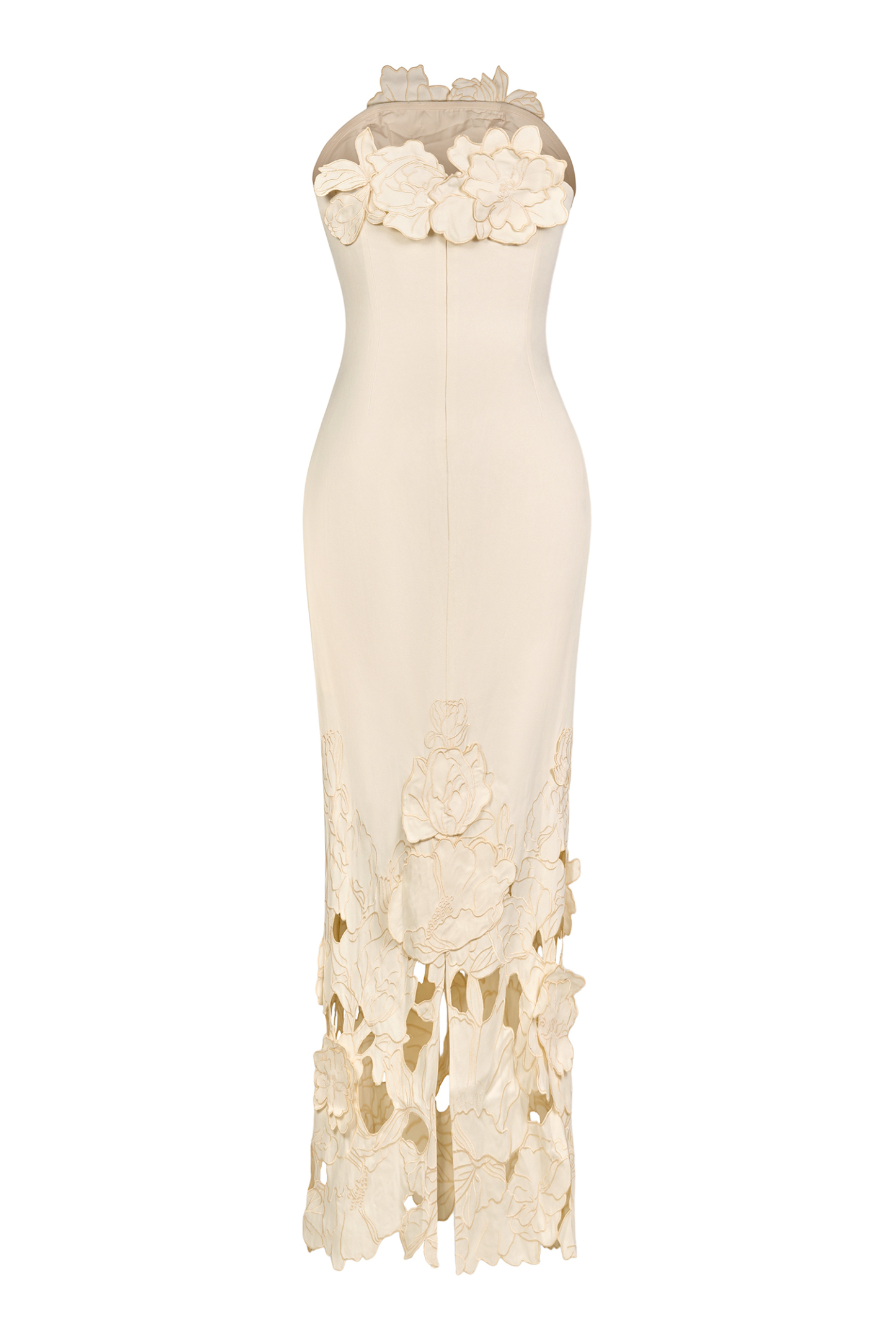 Off-Shoulder Floral Appliquéd Midi Dress