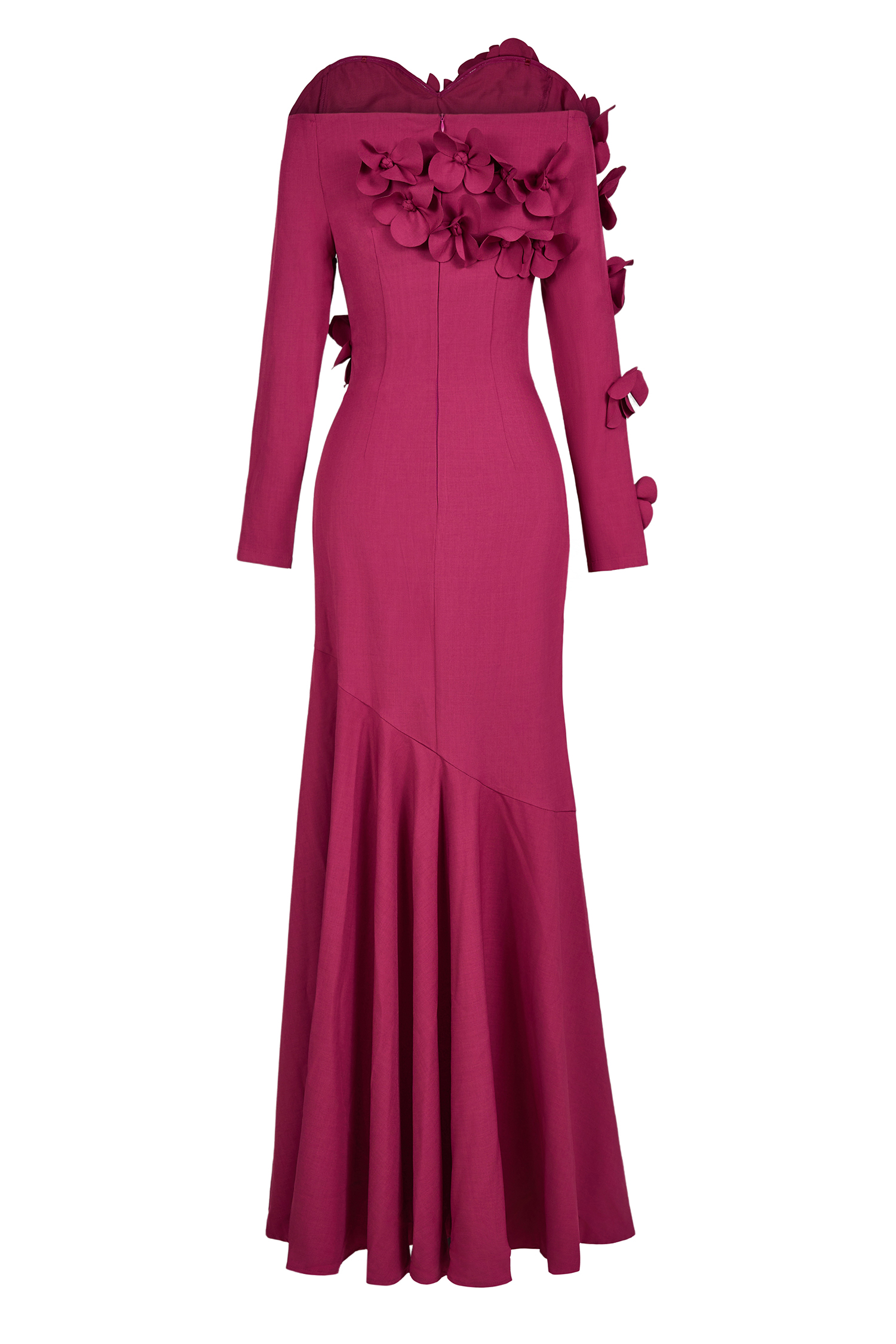 3D Flower Off-Shoulder Solid Maxi Dress