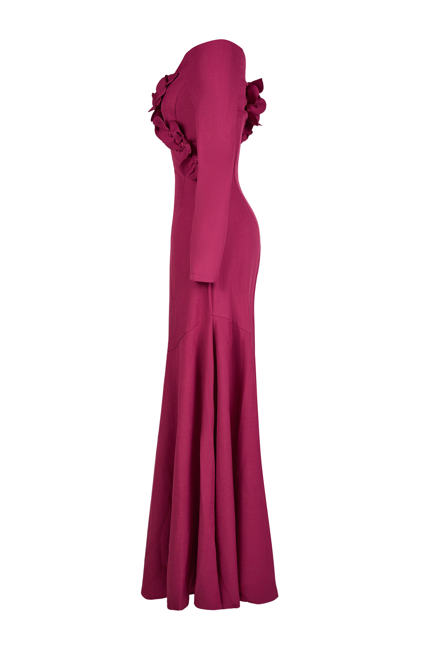 3D Flower Off-Shoulder Solid Maxi Dress