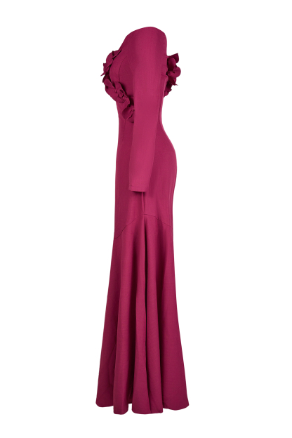 3D Flower Off-Shoulder Solid Maxi Dress