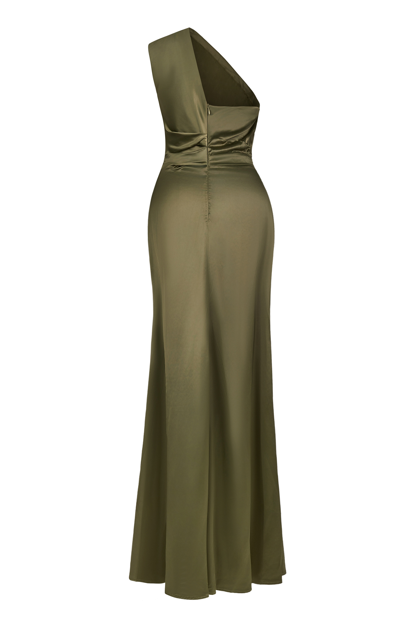 Satin Skew Collar Split Maxi Dress
