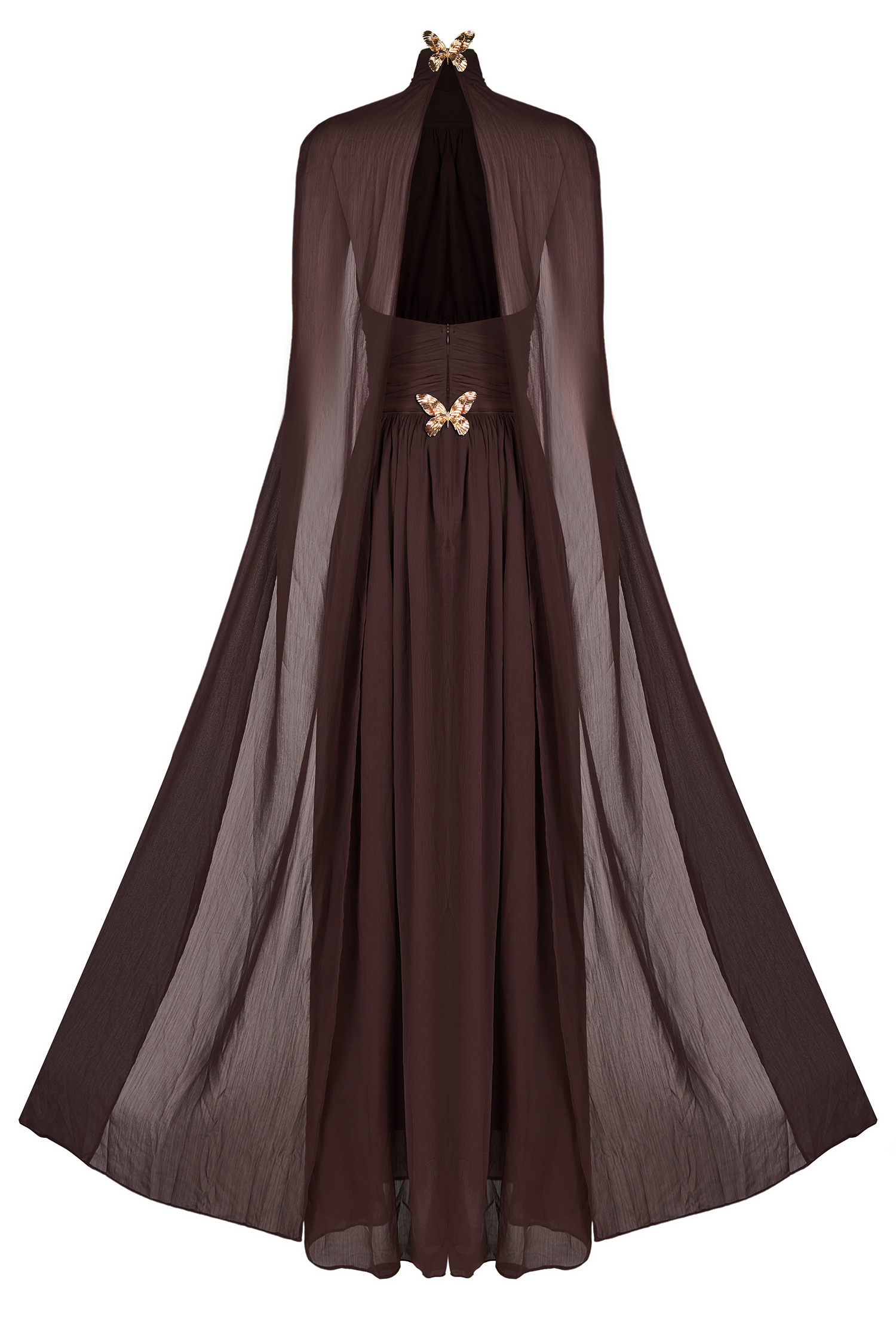 Chiffon High Neck Cape Sleeve Maxi Dress