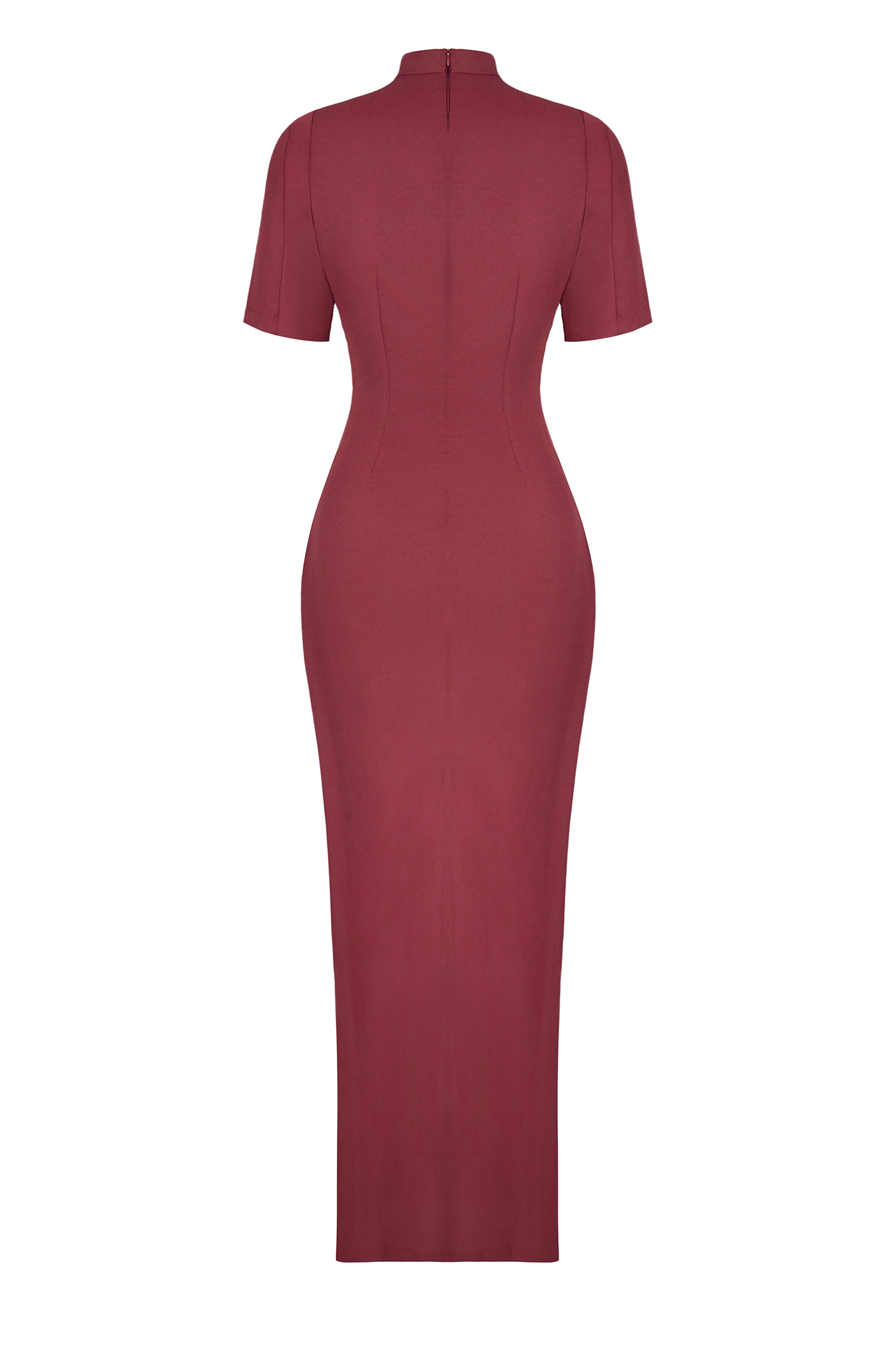 Feather Stand Collar Slit Midi Dress