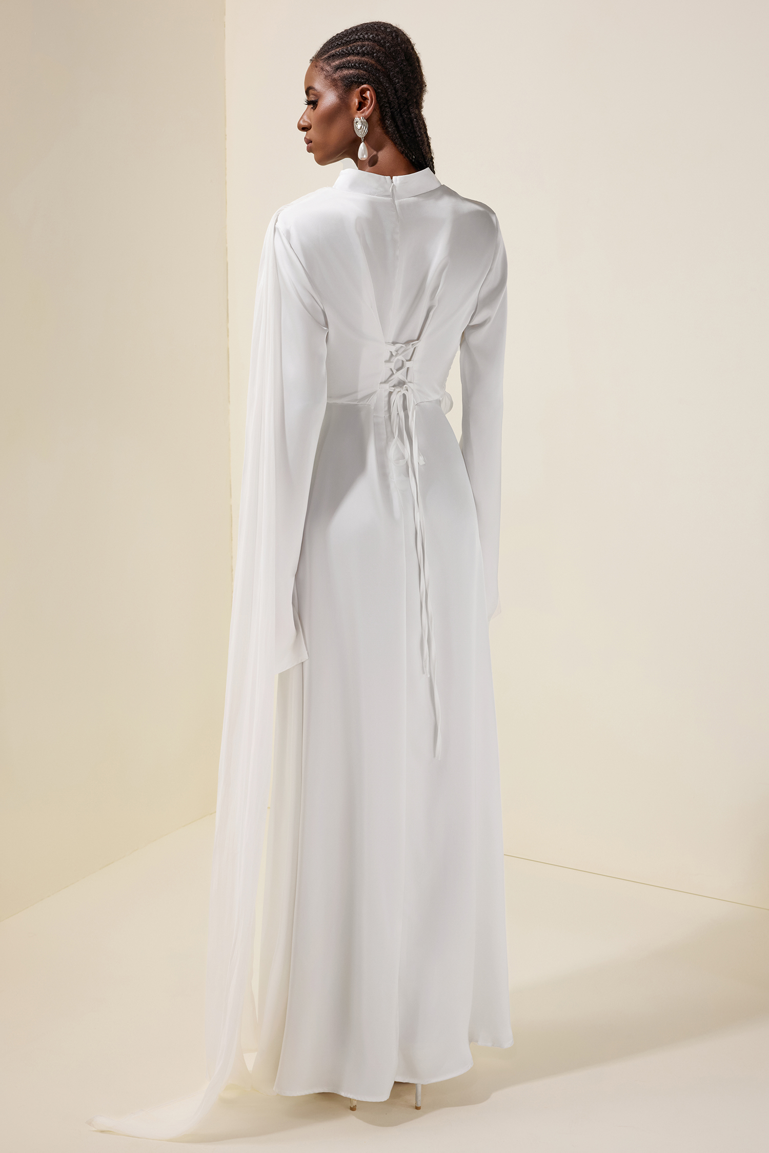Satin Ruched Long Sleeve Maxi Dress