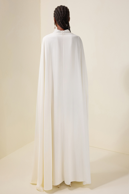 Solid V-Neck Long Sleeve Maxi Dress With Cape