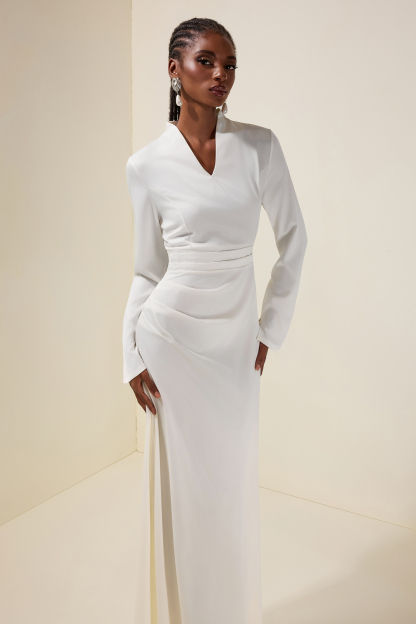 Solid V-Neck Long Sleeve Maxi Dress With Cape