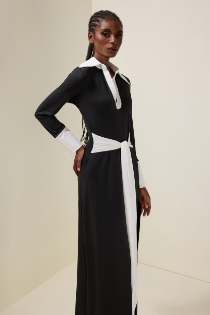 Contrast Color Flapped Lace-Up Maxi Dress