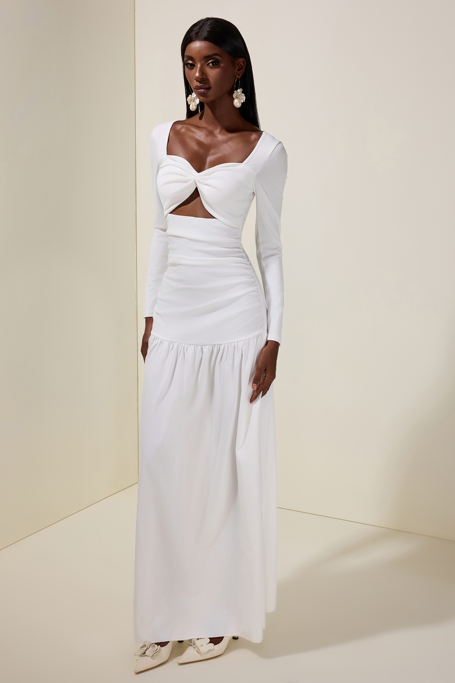 Solid Long Sleeve Cut-Out Maxi Dress