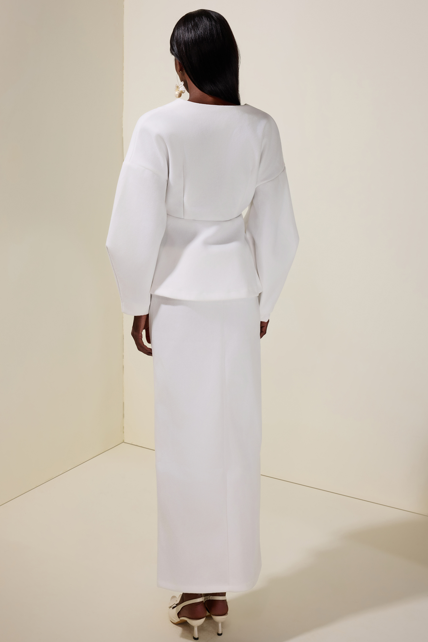 Woolen Lantern Sleeve Coat & High Waist Skirt Set