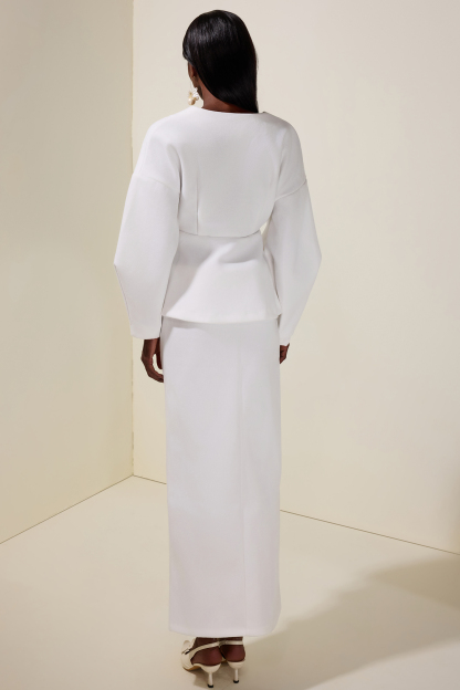 Woolen Lantern Sleeve Coat & High Waist Skirt Set