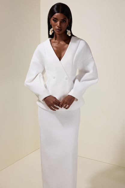 Woolen Lantern Sleeve Coat & High Waist Skirt Set