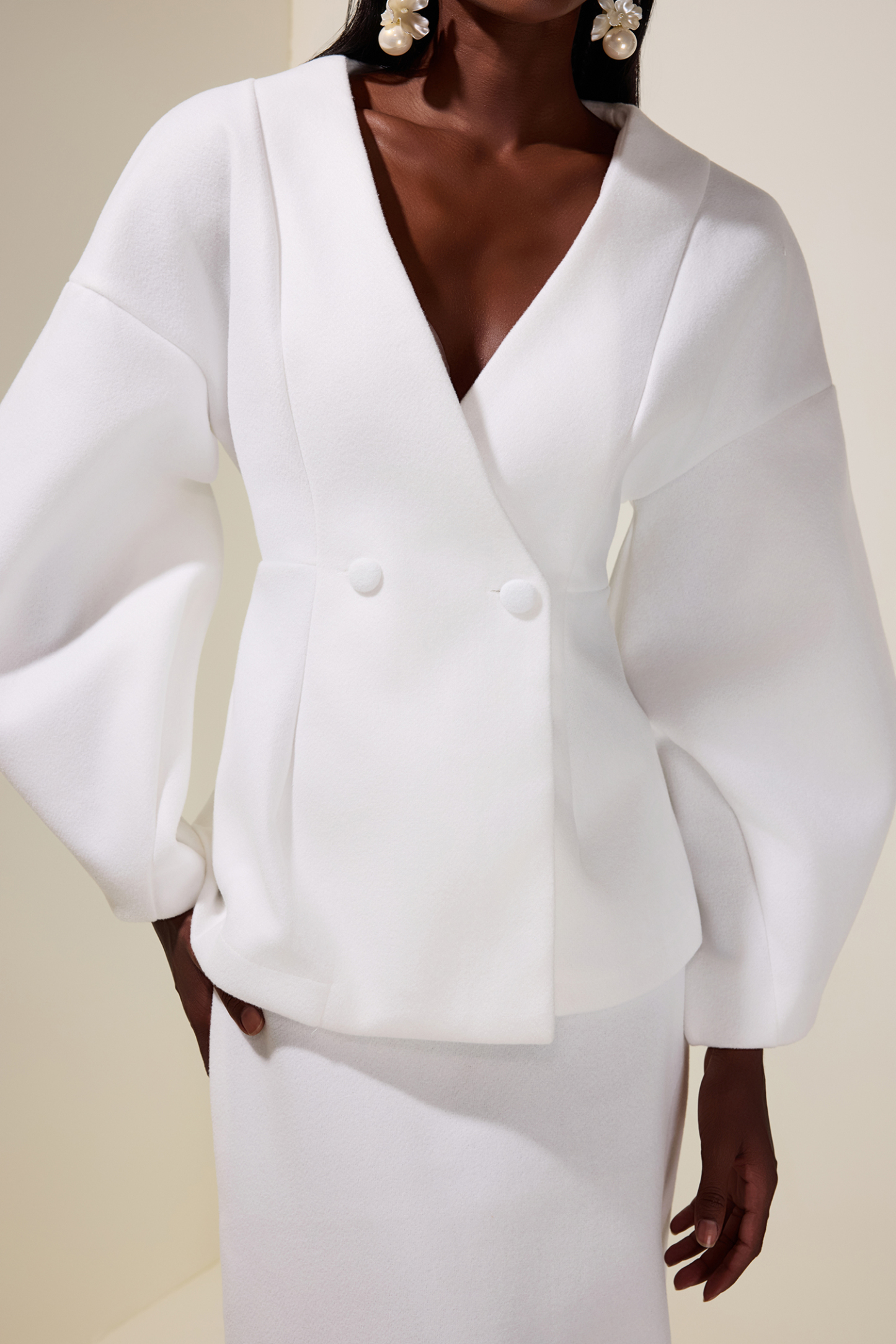 Woolen Lantern Sleeve Coat & High Waist Skirt Set