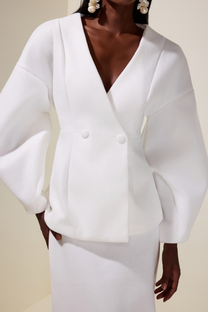 Woolen Lantern Sleeve Coat & High Waist Skirt Set