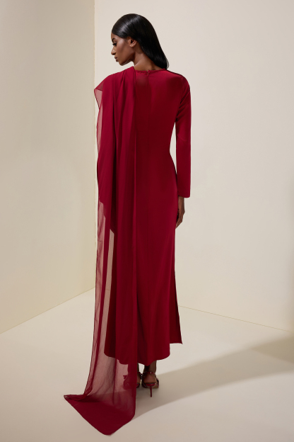 Satin Splicing Chiffon Long Sleeve Maxi Dress