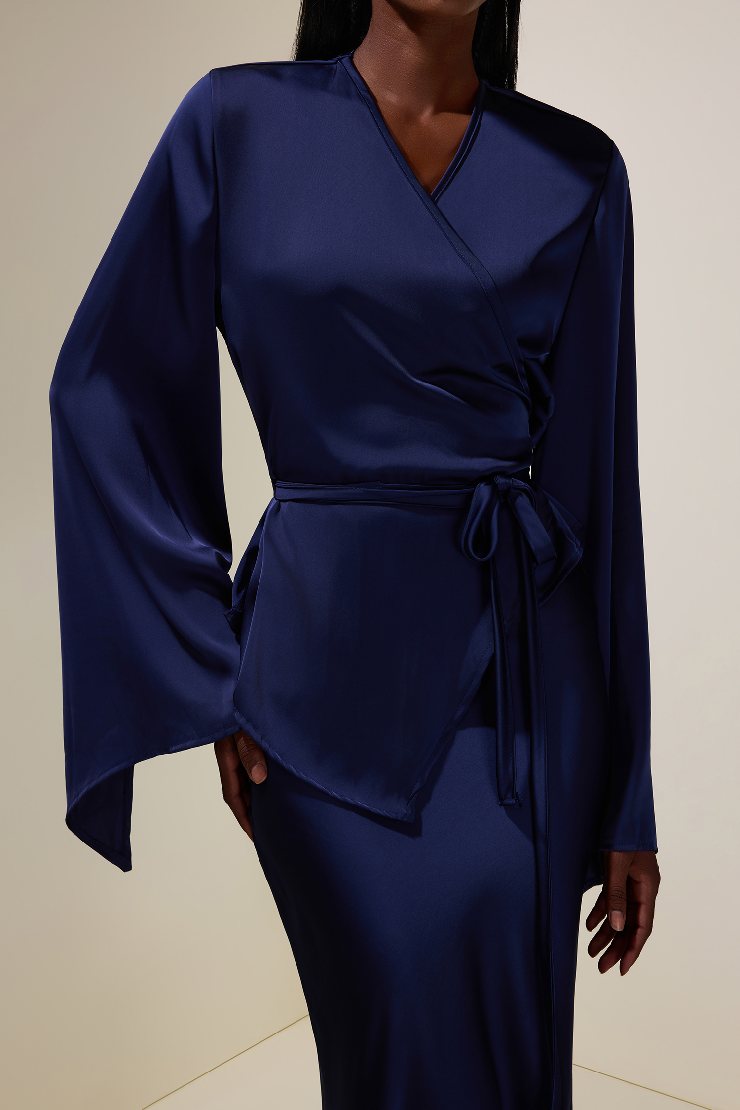 Satin Wrap Top & High Waist Maxi Skirt Set