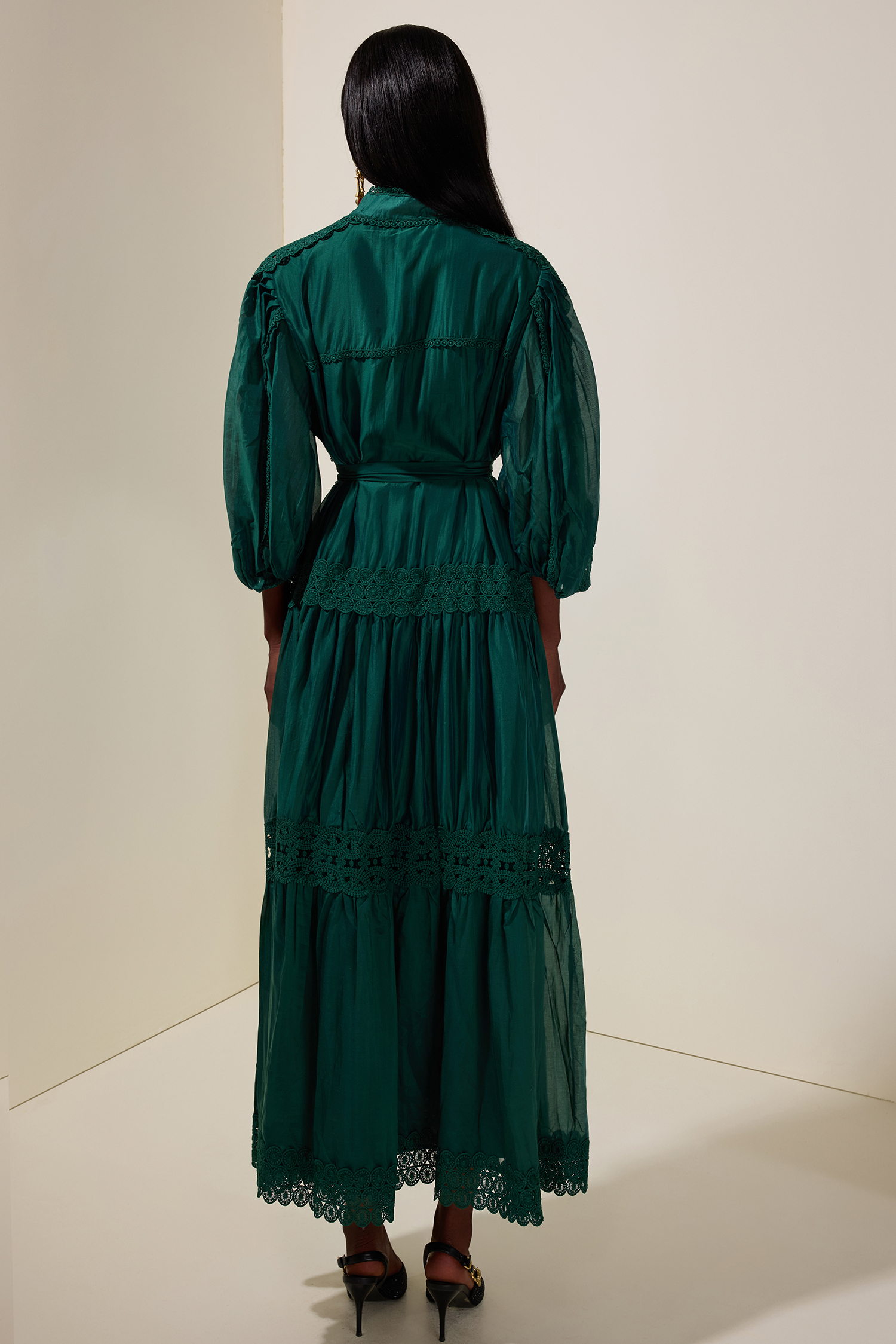 Lace Single Breasted Maxi Dress With Belt