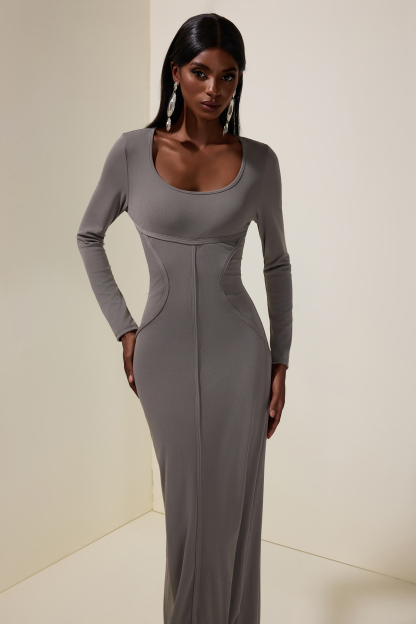 Jersey Tassel Long Sleeve Maxi Dress