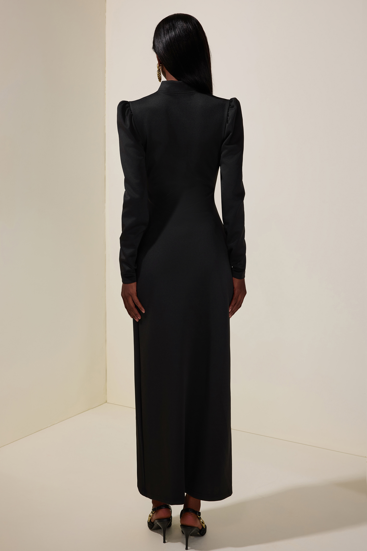 3D Flower Cut-Out Long Sleeve Maxi Dress