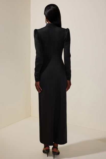 3D Flower Cut-Out Long Sleeve Maxi Dress